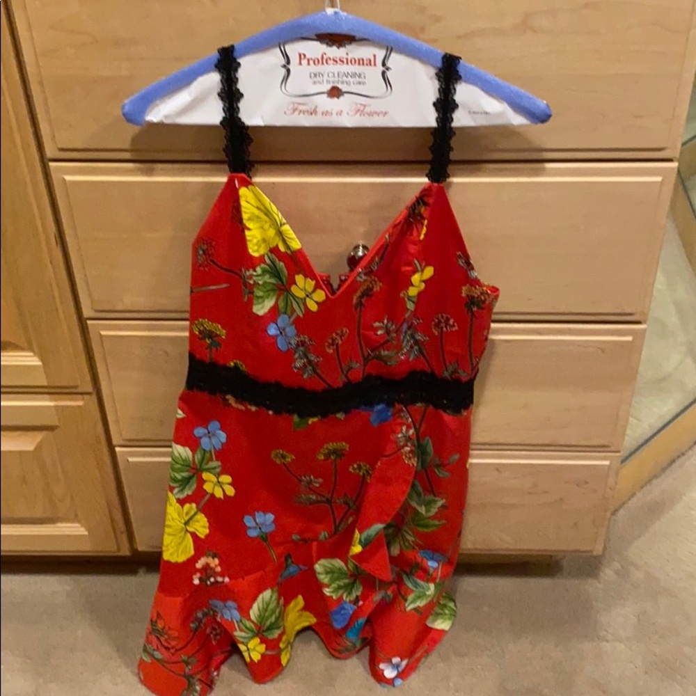 Alice & Olivia red floral print/ lace short dress - Picture 1 of 5